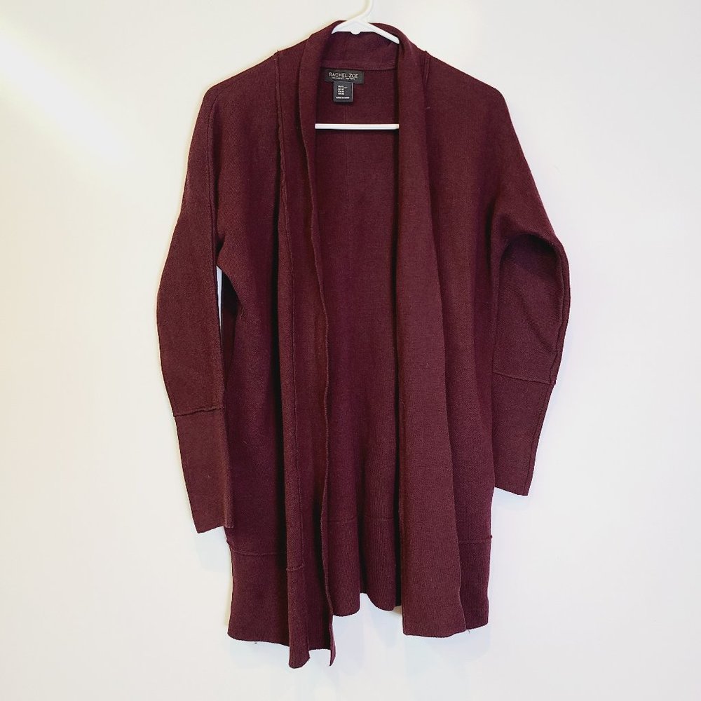 Rachel Zoe Sweater Cardigan Burgundy Open Front Zipper Sides Womens Extra Small